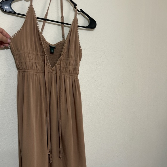 Wild Fable Brown Smocked V-Neck Mini Dress with Pom-Pom Trim XS - Picture 5 of 10